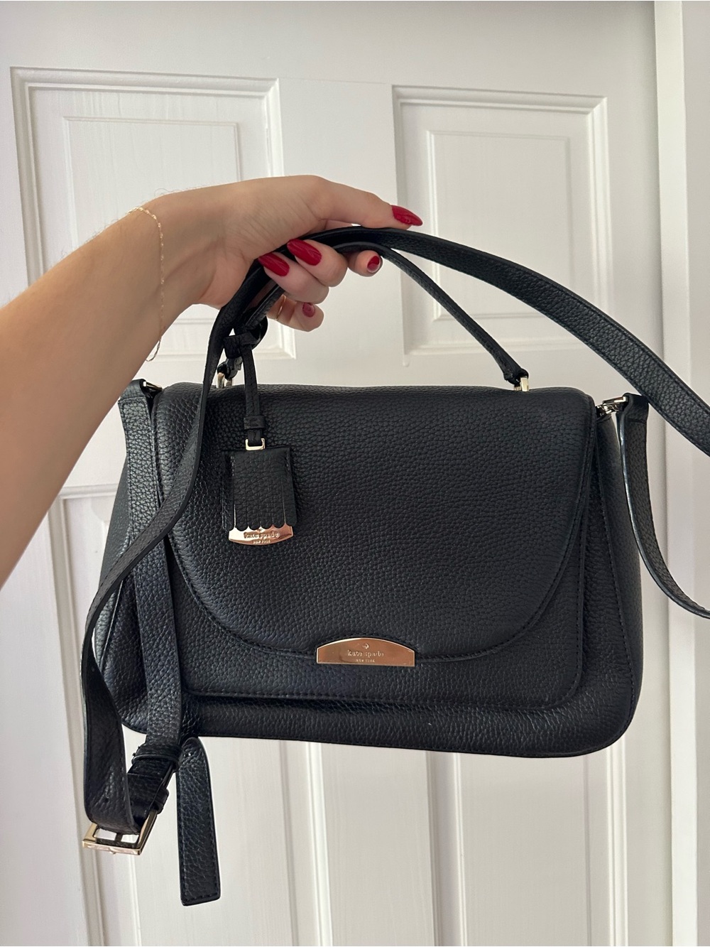 kate spade Black Pebbled Leather Top-Handle Satchel with Gold Hardware